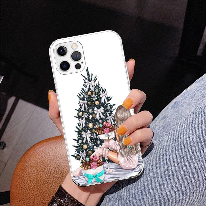 Christmas Art Girls Coffee Phone Case For iPhone 17 Air 16 Pro Max 16E 15 + 14 Plus 11 12 13 Mini 7 8 SE Gift Print Cover Fundas