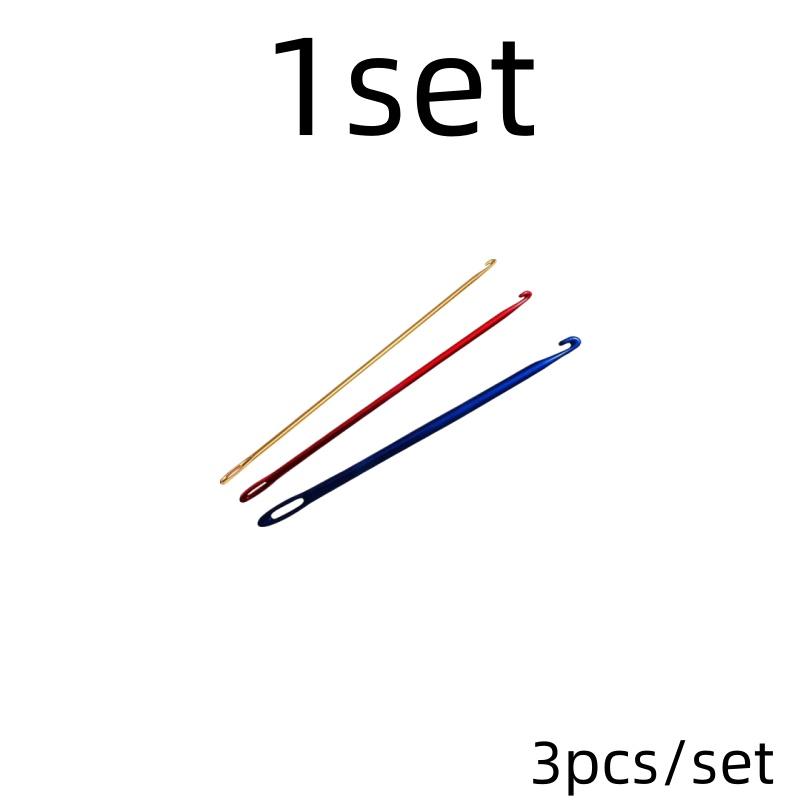 

3Pcs Knitting Hook DIY Aluminum Crochet Hook Afghan Tunisian Knit Tool with Needle Eye Hand Knitting Tool 3 Colors Sewing Needle