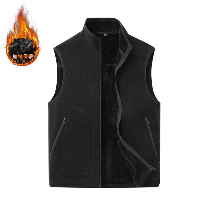 Mens Fleece-Lined Vest Warm Puffer Sleeveless Jacket Stand Collar Zipper Front Loose Fit