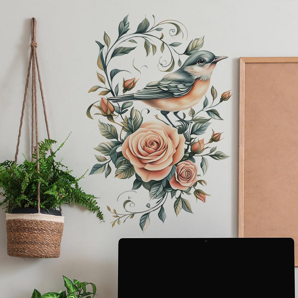 Painted Rose Branch Bird Bedroom Living Room Home Background Beautification and Decoration Wall Stickers