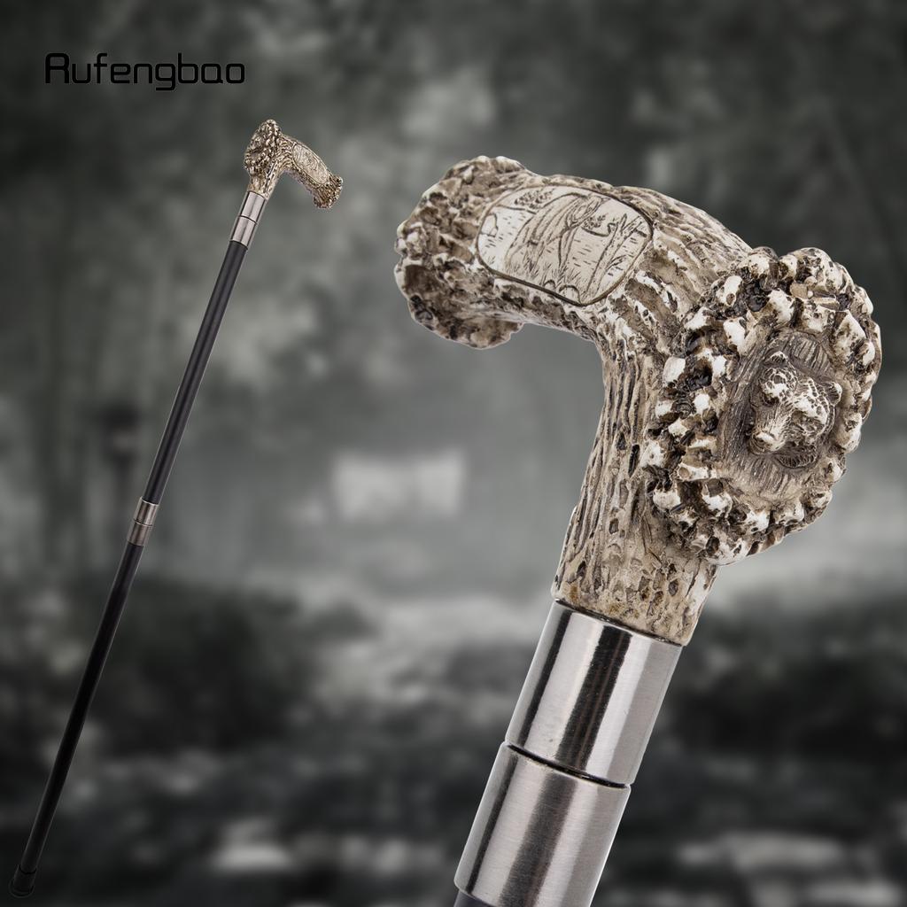 Silver Resin Bear Tree Root Head Walking Cane Fashion Decorative Steel Stick Gentleman Elegant Cosplay Cane Knob Crosier 94cm