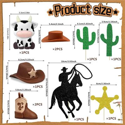 10 Stück Cowboy Kuchen Dekorationen Cowboy Kaktus Cowboyhut und Stiefel Kuchen Topper für Western Cowboy Farm Thema Geburtstagsfeier Dekoration