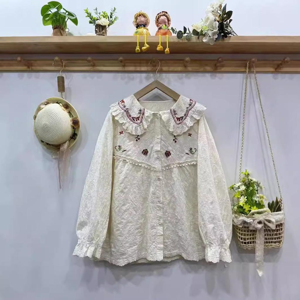 1116 Spring New Women's Lapel Japanese Cotton and Linen Shirt Loose Shirt Versatile Top Literary Style Mori