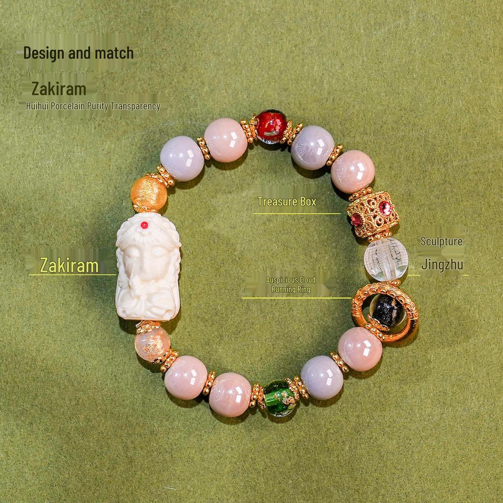Zhakilam Gray Ceramic Beaded Bracelet - Women's Traditional Chinese Style with Incense Ash Glaze.