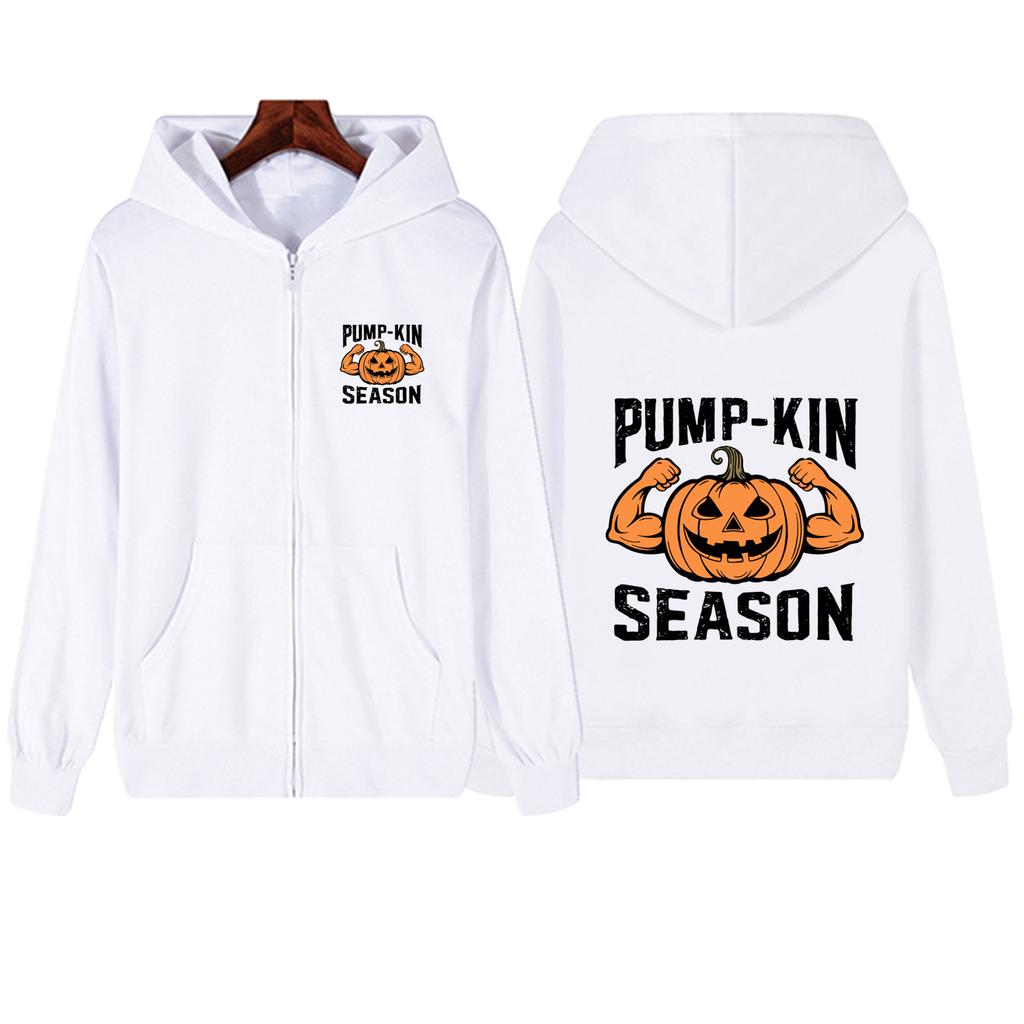 Halloween Funny Pumpkin Zipper Hoodie Harajuku V-Neck Pumpkin Season Sweatshirts Gymmer Halloween Streetwear