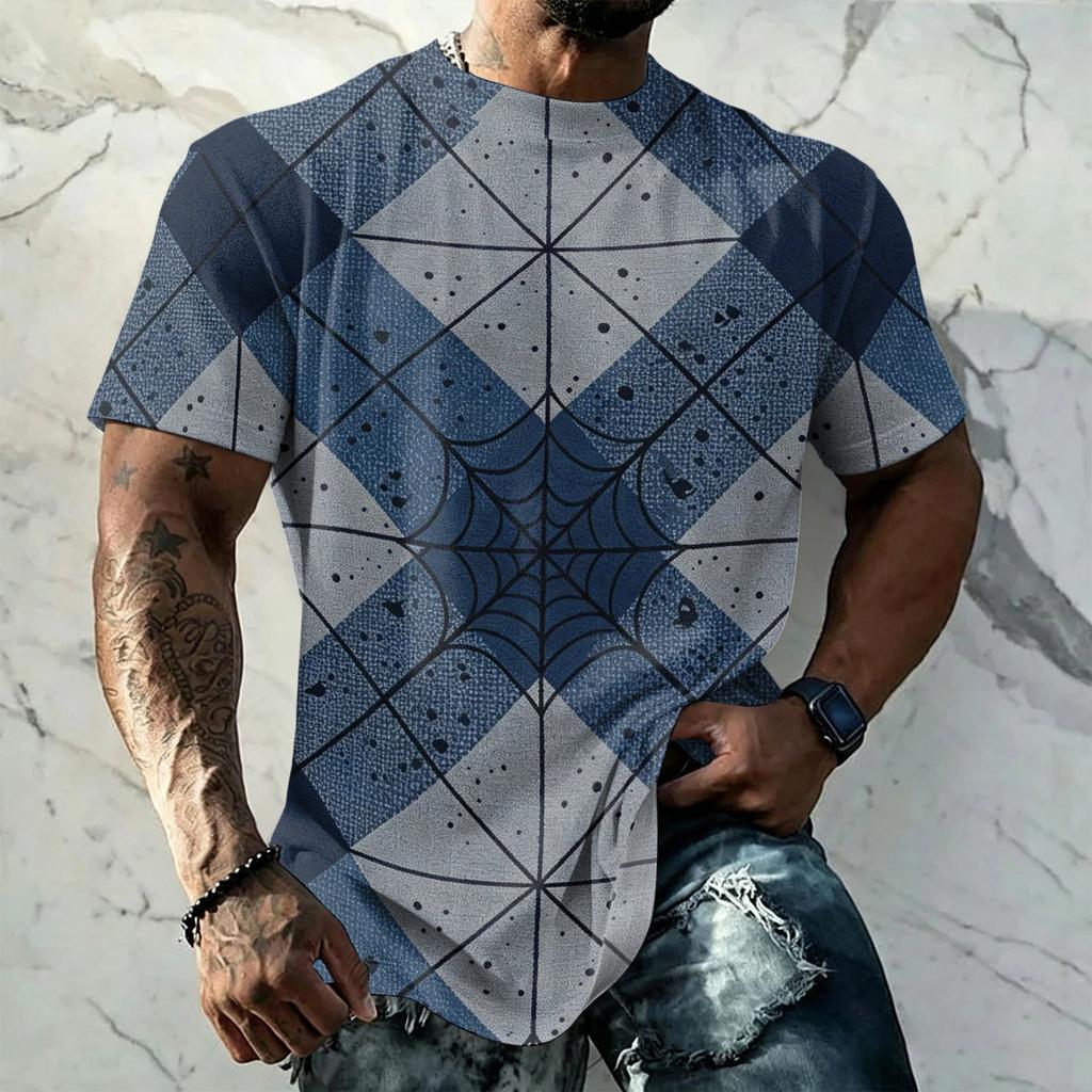 Men's Halloween Vintage Short Sleeve T Shirt Loose Fit Breathable Summer Sports Streetwear Casual Everyday Top with Pumpkin and Bat Print