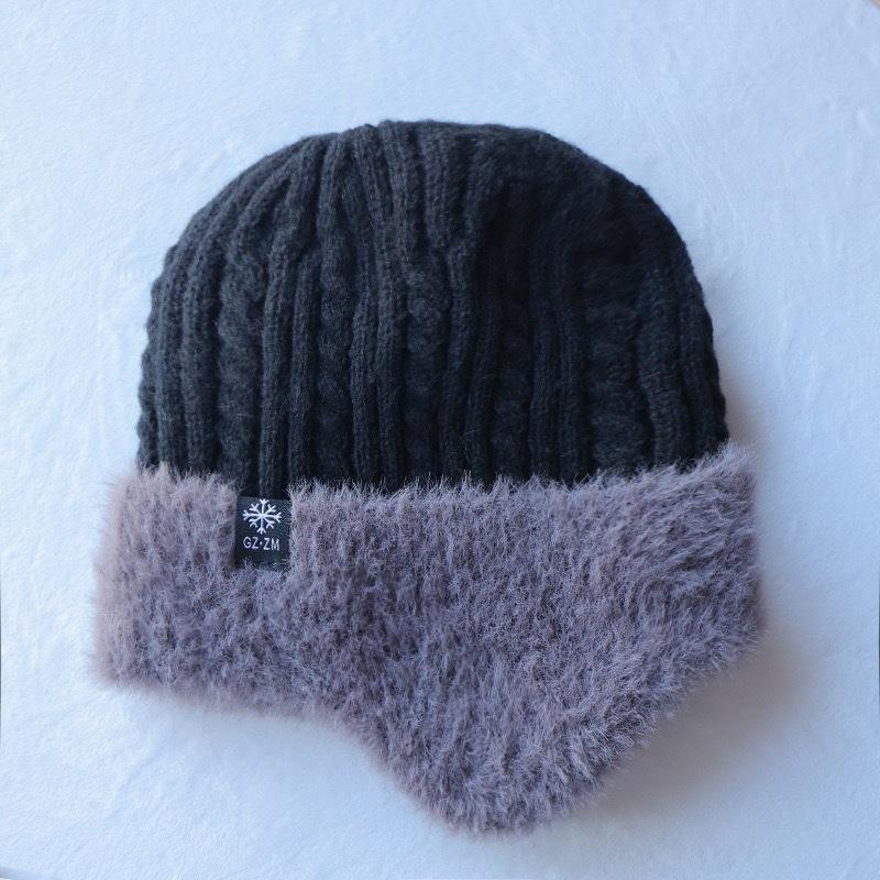 Faux Mink Knit Woolen Hat Winter Earflap Beanie Outdoor Fleece Lined Thickened Warm Cold Resistant Ski Hat