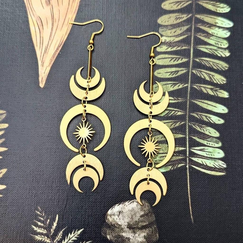 Moonphase Declaration Earrings With Geometric Alloy Design For Women Fall