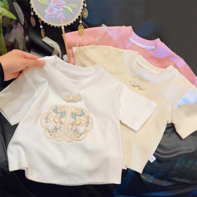 

Girls Chinese Short Sleeve Summer Dress National Style Baby Casual T-Shirt Top 140