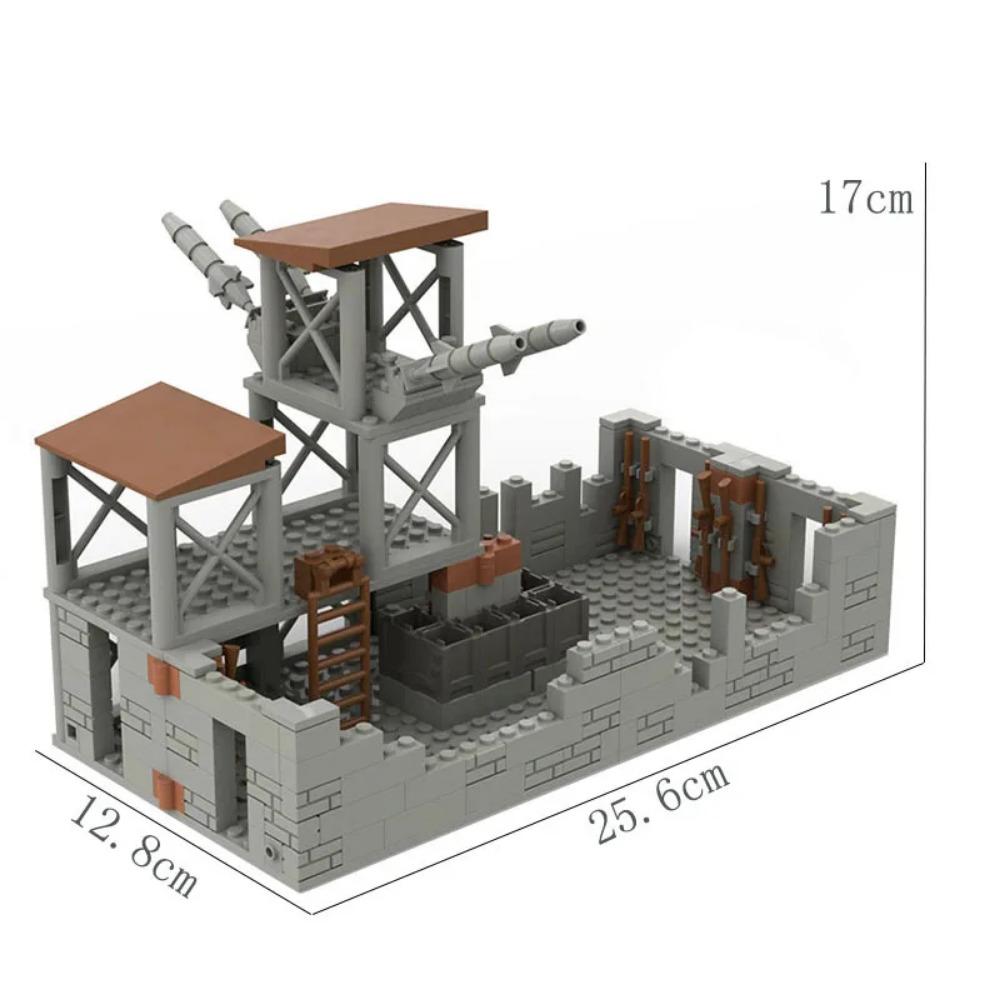 Militær WW2 MOC Ruiner Bunker Byggeklosser Hærvåpen Festningsklosser Furu Treetilbehør Leke Gave