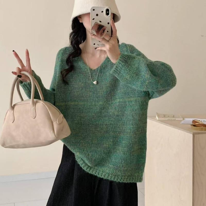 Autumn and winter new mohair thin gentle soft waxy knitted sweater top loose sweater pullover woman