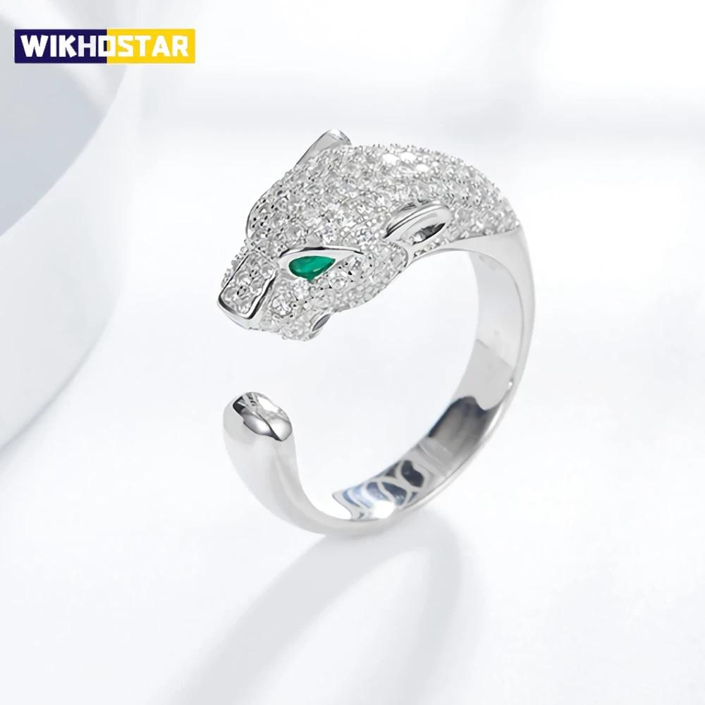 Noble 925 Sterling Silver Noble Crystal Leopard Head Rings for Women Lady Men Casual Fashion Party Wedding Engagement Jewelry