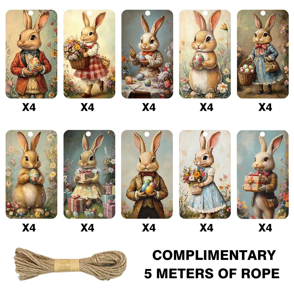 

40pcs, Vintage Bunny Cards, Gift Wrap Gift Tags, Vintage Illustrated Holiday Cards, Gift Wrap Tag Tape, Baking, DIY Crafts Other