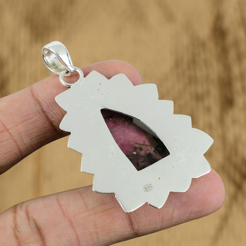 Natural Rhodonite Gemstone Pendant 925 Sterling Silver Indian Jewelry For Girls