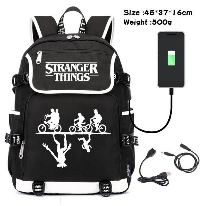 Stranger Things Printed Student School Bag Fashion Versatile Backpack Usb Travel Bag Large Capacity Computer Bag 19inch