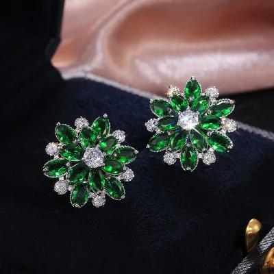 Cute Big AAAAA Bling Cubic Zirconia 925 Silver Needle Stud Earrings Fashionable Flower Earring for Women Jewelry Gift Brincos