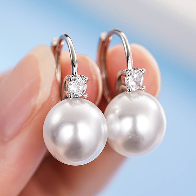 

Huitan Aesthetic Imitation Pearl Women Drop Earrings Trendy Accessories Elegant Zircon Inlaid Shiny CZ for Wedding Engagement