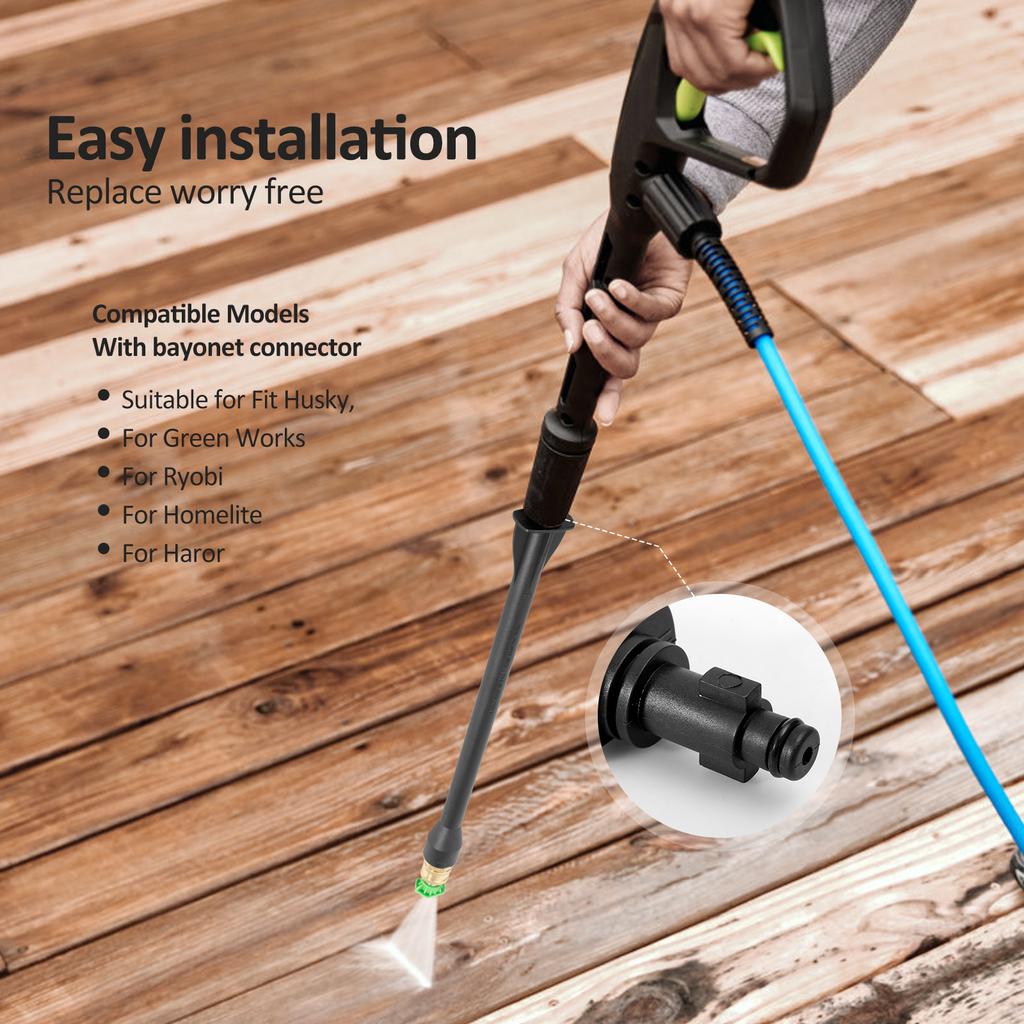 Pressure Washer Accessories 16 Inch Power Washer Replacement Wand with 5 Spray Tips and Turbo Nozzle for Cleaning Driveways Car