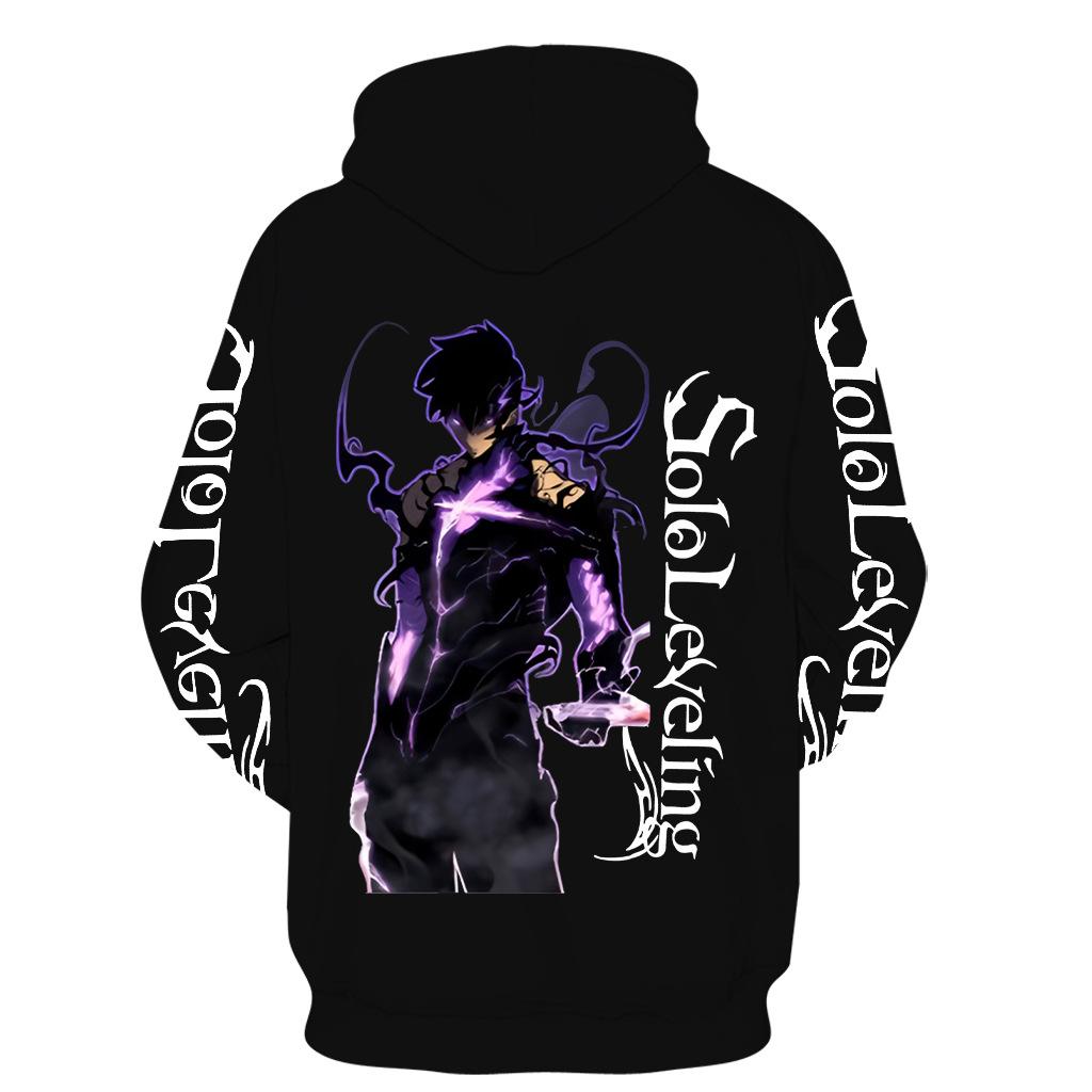 Solo Leveling Sung Jinwoo Dark Power Graphic Hoodie Anime Pullover Hooded Sweatshirt