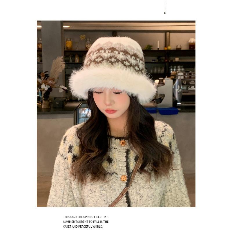 Women S Large Head Circumference Fleece Lined Bucket Hat For Autumn Winter Warm Fashionable Versatile