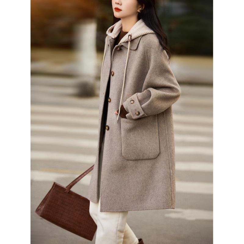 

Новые шерстяные пальто для женщин в ленивом стиле и элегантное омолаживающее шерстяное пальто с капюшоном для женщин 2XL