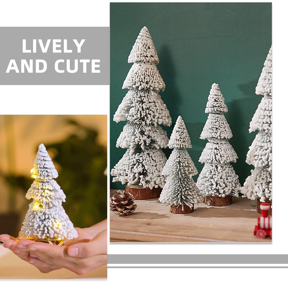4Pcs Christmas Tree Decorations Desktop Pine Trees Snow Miniature Xmas Holiday Tabletop Decor Party Supplies Miniature Trees