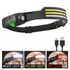 USB Rechargeable Head Torch Induction Headlamp COB LED Sensor Head Lamp Built-in Battery Flashlight 10 Lighting Modes Headlight