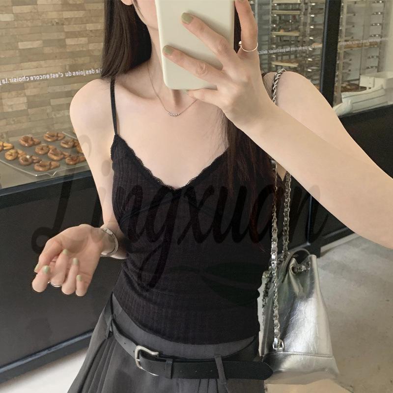 

2026 New Style Purple V-Neck Slim Camisole Top for Women L чорний