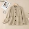 ZANZEA Women Casual Round Neck Long Sleeve Loose Thin Outwear