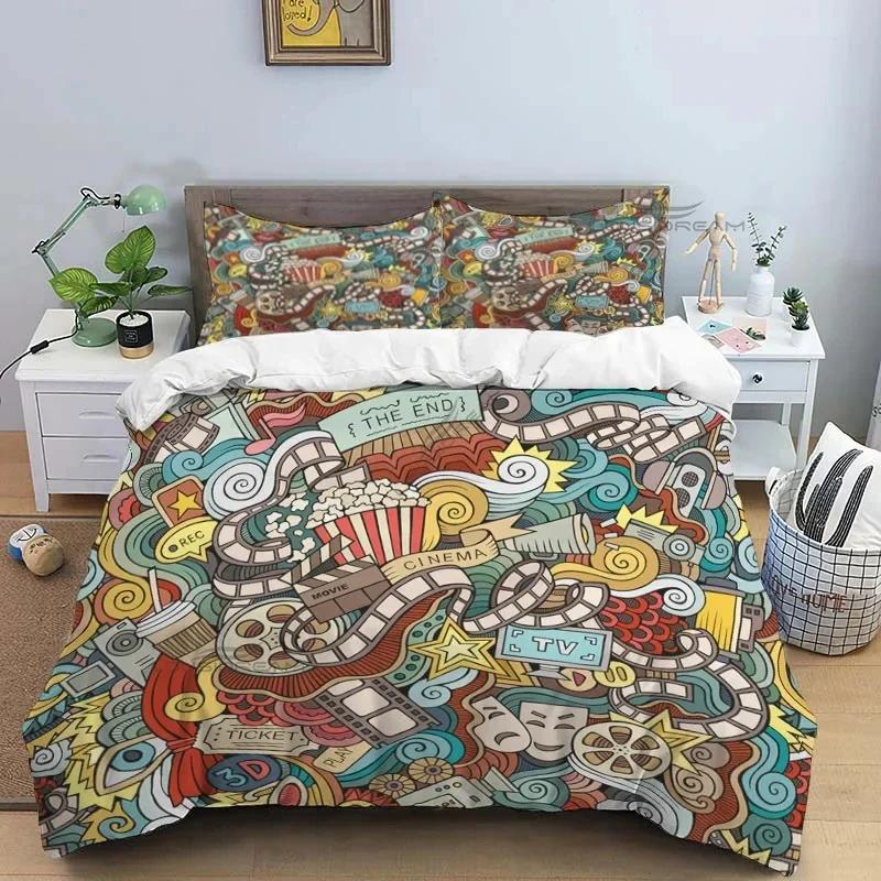 Movie Film Clap Board Patterns Comforter Bedding Set,Duvet Cover Bed Set Quilt Cover Pillowcase,King Queen Size Bedding Set