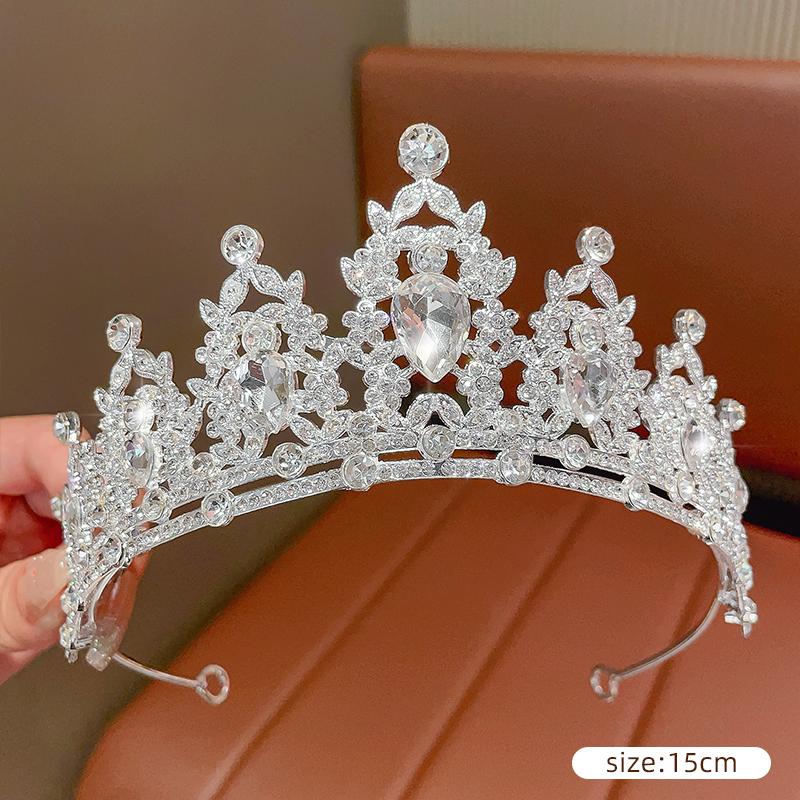 DIEZI Women Girls Silver Color Crown Headwear Korean Crystal Tiara Fashion Birthday Dress Rhinestone Crown Hair Accessories
