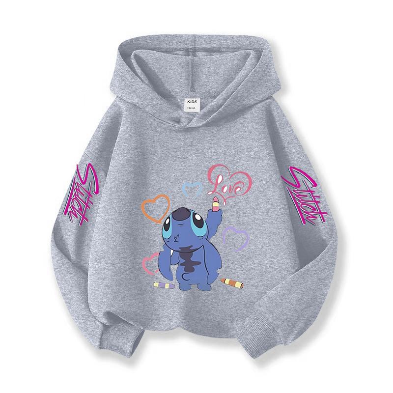 2025 New Christmas Gift Girls Hooded Sweatshirt Children's Pullover Cute Stitch Print Long Sleeved Soft Winter Top
