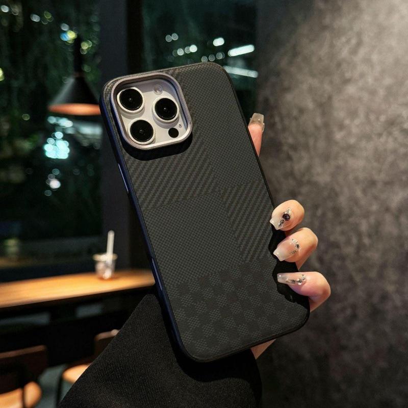 Gäller iPhone16ProMax mobiltelefonfodral Kevlar-mönster läder Apple 15 metalllinsring 14 anti-droppskydd