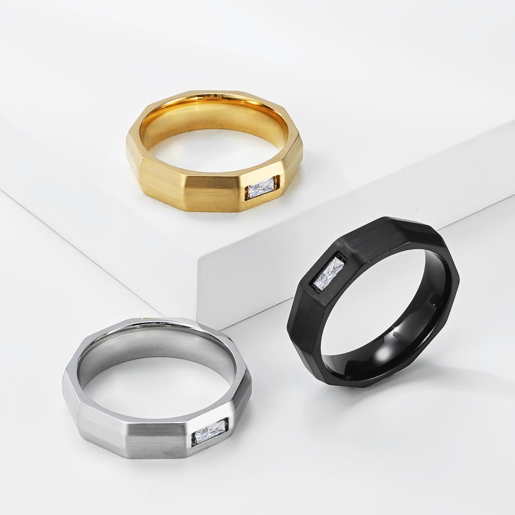 Unisex Geometric Faceted Titanium Steel Ring Minimalist Angular Cut Band Niche European American Street Style Fashion Jewelry