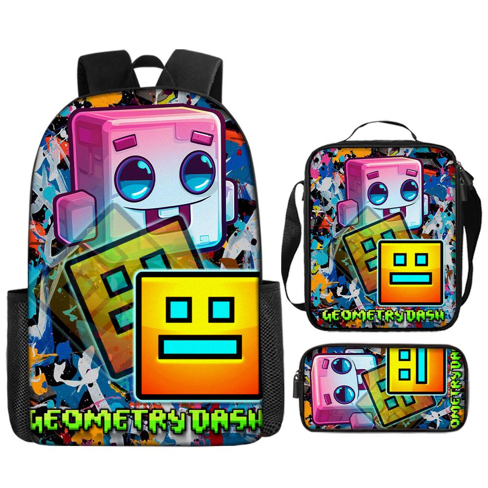 Luxe Populair Grappig Nieuwigheid Geometry Dash 3D Print 3 stuks/Set leerling Schooltassen Laptop Dagrugzak Rugzak Lunchtas Etui