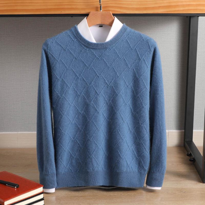 

Мужской кашемировый свитер в ромбы: Толстый пуловер с круглым вырезом, деловой кэжуал, зимний слой большого размера M