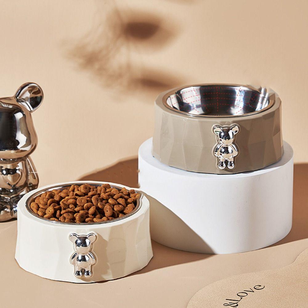 Detachable Pet Food Dispenser Stainless Steel Pet Feeding Basin Anti Knock Bear Pet Bowl  Dogs Cats