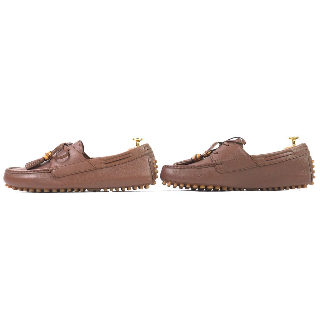 Gucci Driving Shoes Bamboo Tassel Leather Loafers Brown Leather Mens 8.5 367923 Used