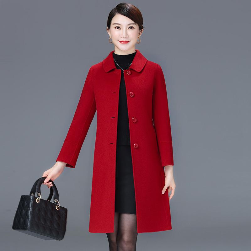 Women's Turn Down Collar Long Sleeve Slim Fit Commute Style Maxi Wool Coat Single Breasted Woolen Outer Jacket