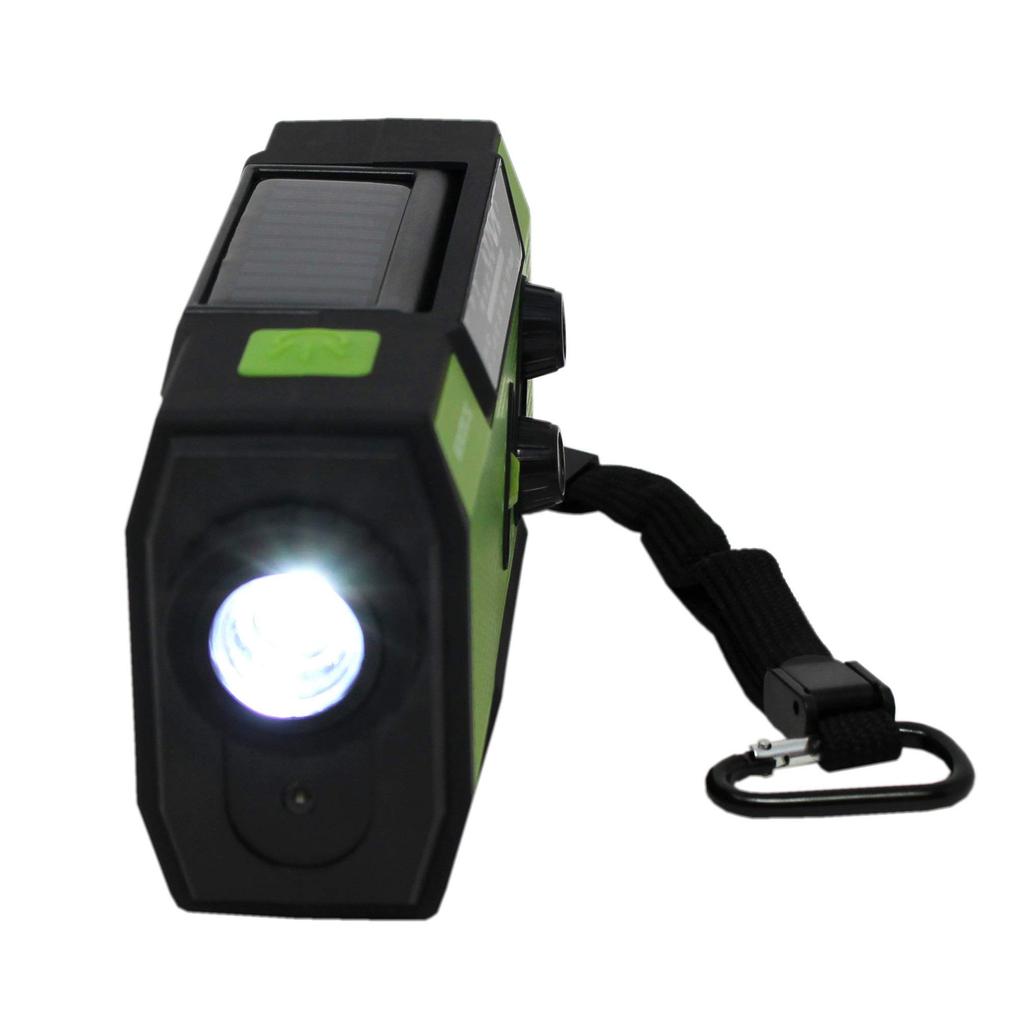 WINTECH Waterproof Portable Radio with LED Portable Charging USB Cable and Adapter Battery Solar Charging KDR-201CWP Hand-Crank FM/AM Light, Green,