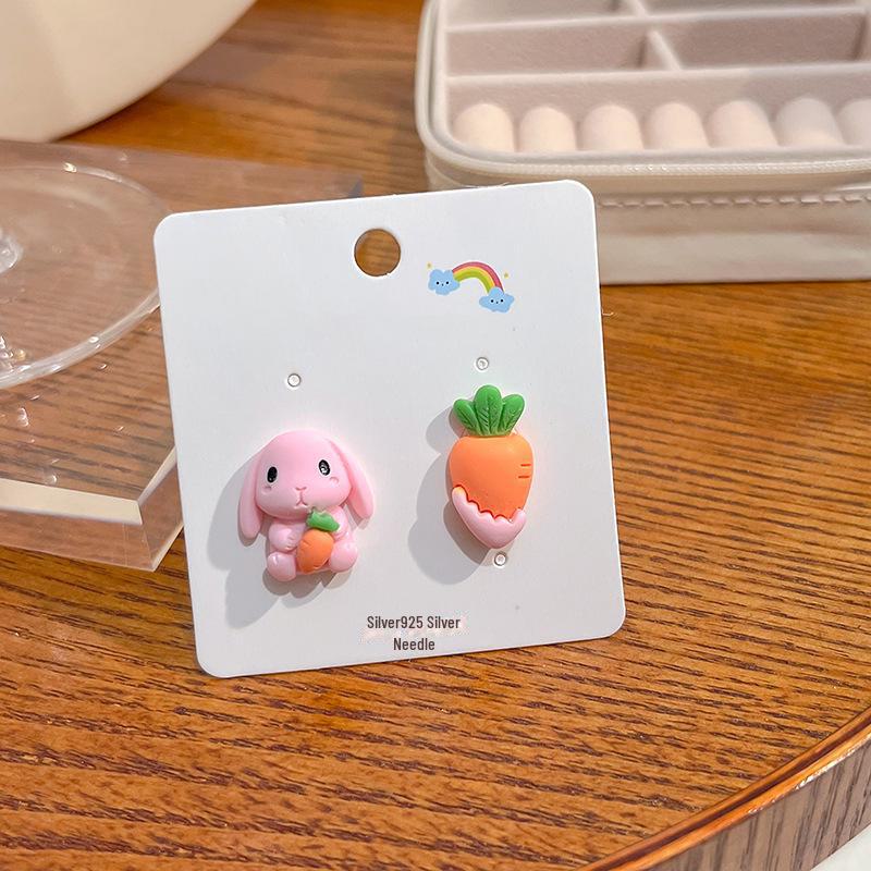 Japanese Kawaii Pastel Rabbit Bear & Strawberry Fruit Earrings with Silver Posts