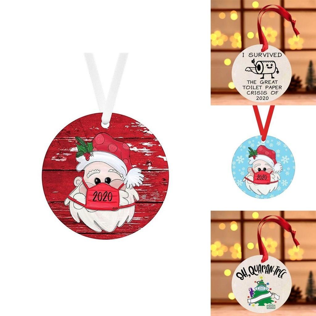 Charming 2020 Christmas Tree Hanging Ornament Circular Wood Decor For Quarantine Memories