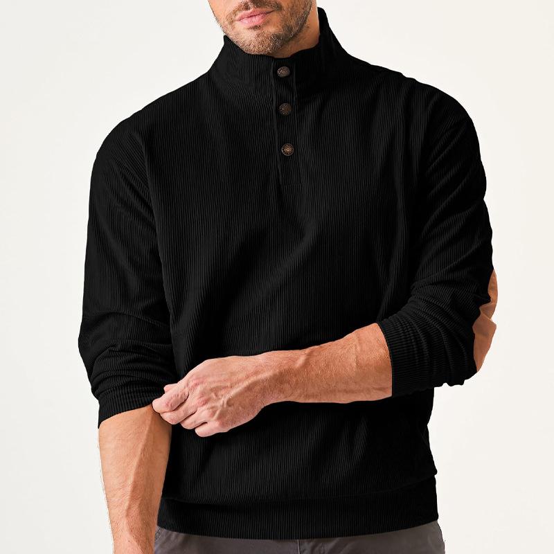 Autumn Men's Casual Stand-Collar Long-Sleeved Corduroy Sweatshirt with Pockets