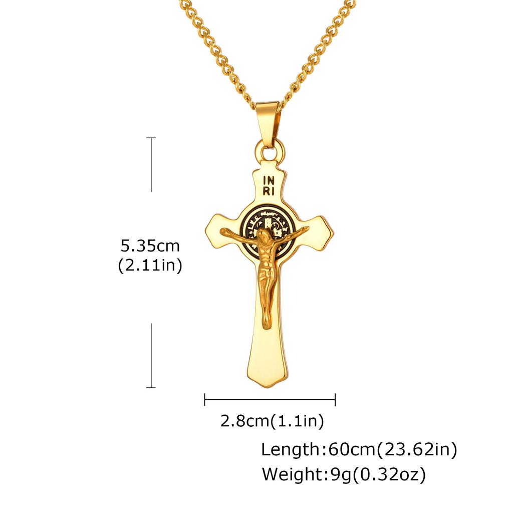 Stainless Steel Catholic Cross Necklace for Men,St. Benedict's Catholic Crucifix Pendant Necklace,Religion Gothic Jewelry Gift