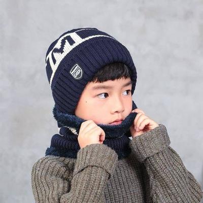 Winter Children Hat Scarf Set Letter Printed Thickened Elastic Warm Anti-slip Soft Dome Windproof Ear Neck Protection Cap Neck Warp Set