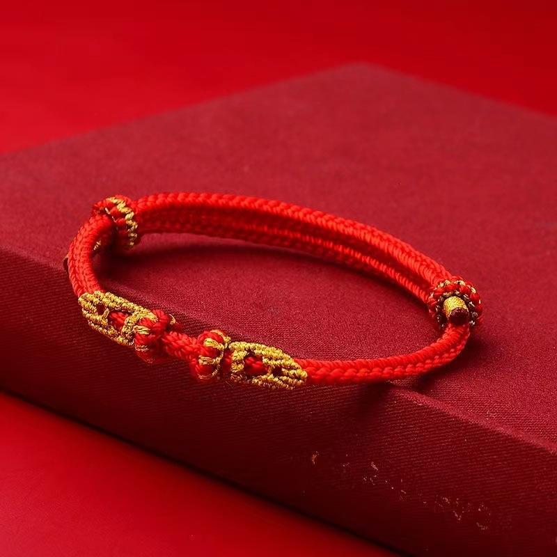 Hand-Woven Wenchang Bergamot Red Rope Bracelet, Natal Year Red Rope Removable Beaded Pendant, Finished Rope