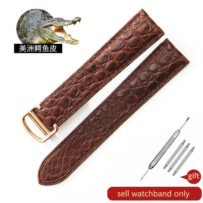 Waterproof Sweatproof Dainty Genuine Leather Watch Strap for Cartier Tank Solo Series Crocodile Watchband 17 22 25mm Balck Brown