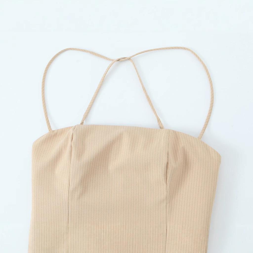 2025 Spring European & American Style Women's Slim Stripe Midi Dress