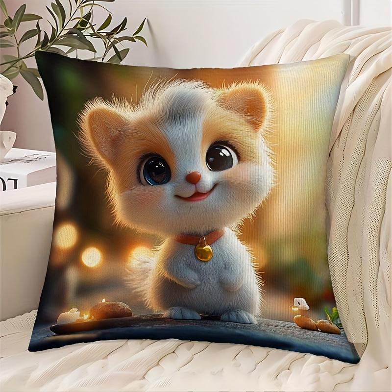 Cute Cartoon Kitten Plush Pillowcase Throw Cushion Cover for Pet Lovers Gifts Home Decor 40x40cm Aesthetic Bedroom Decor