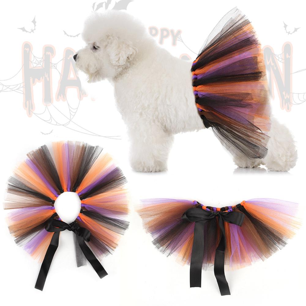 Pet holiday mesh tutu skirt adjustable pet halloween dress up veil skirt dog birthday skirt